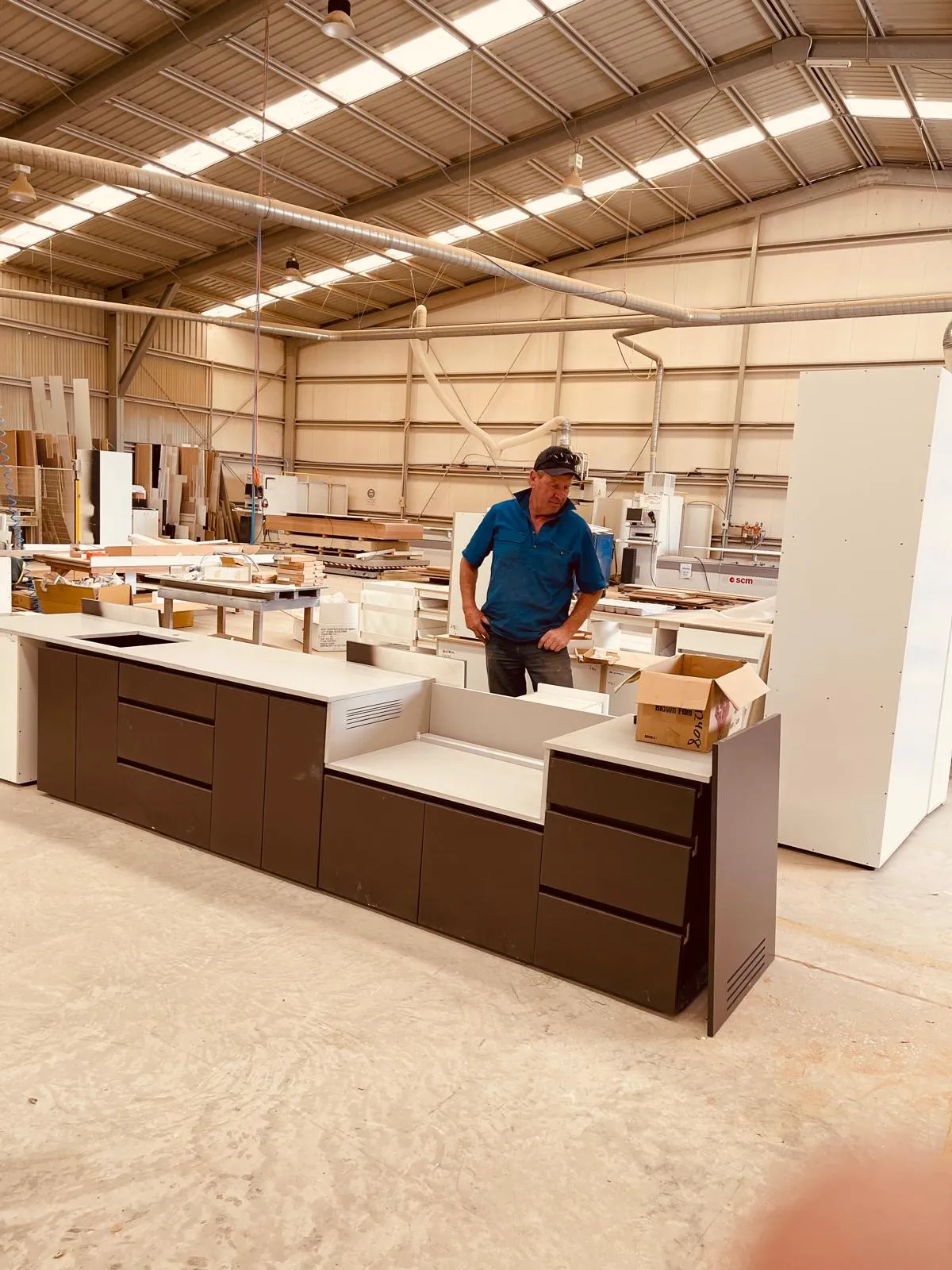 Factory quality control inspection of a Haute Alfresco outdoor kitchen carcass during assembly